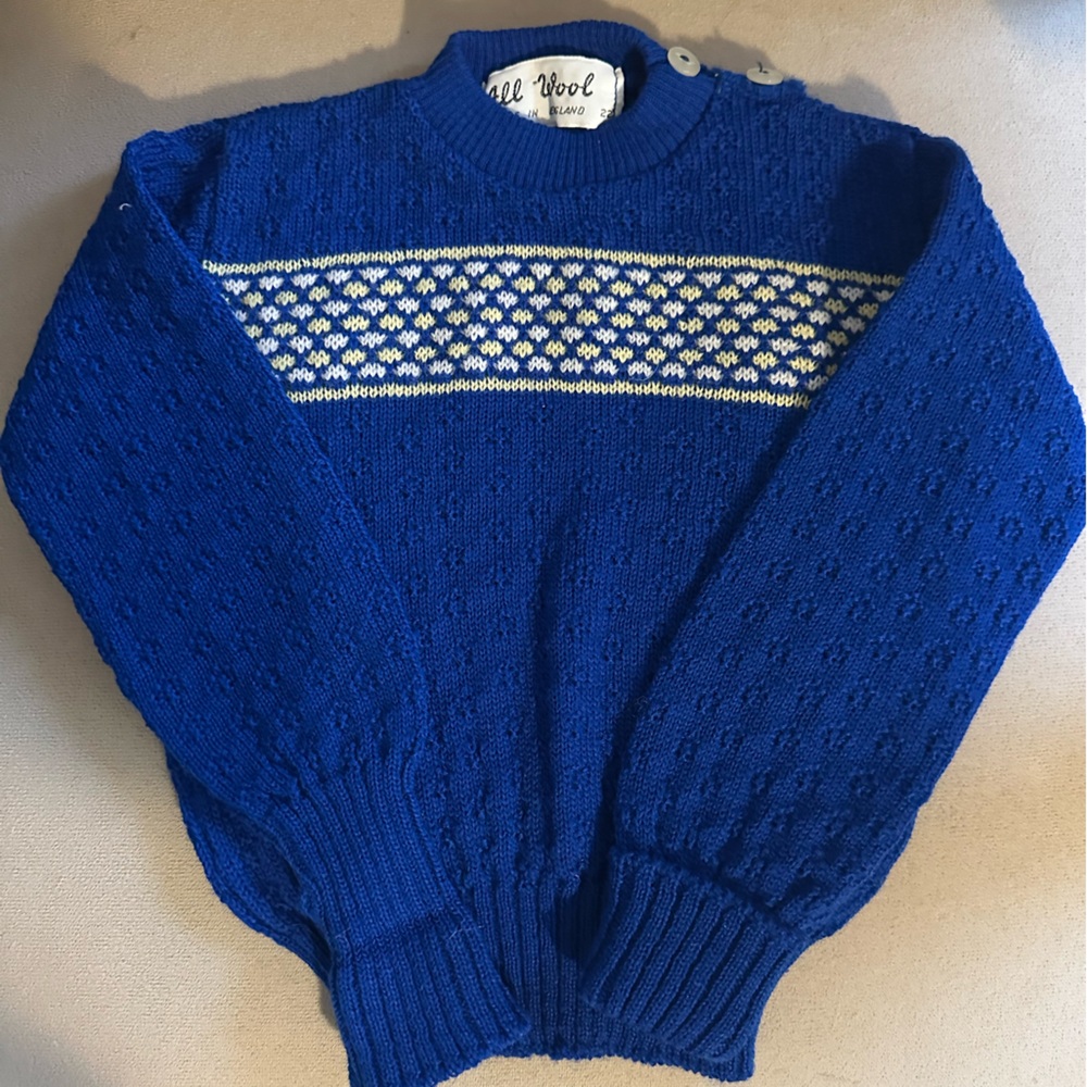 Vintage All Wool Baby sweater Made in England 1950s Blue 100%Wool knit